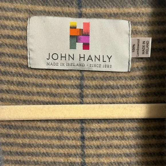 John Hanly 100% Lambswool Cape | Cream Taupe Denim Check | One Size | Ireland - Picture 6 of 8